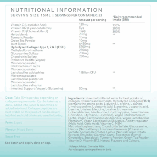Nutritional information of zenii collagen triple joint formula