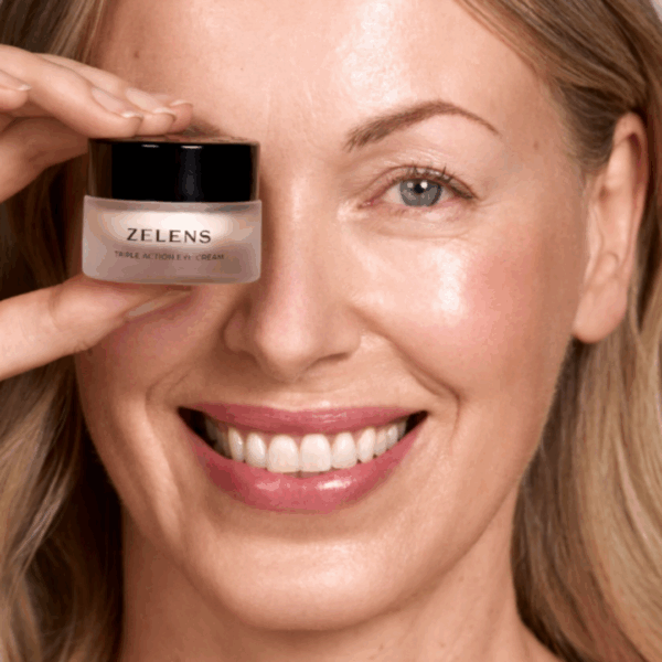Image of the model with zelens eye cream
