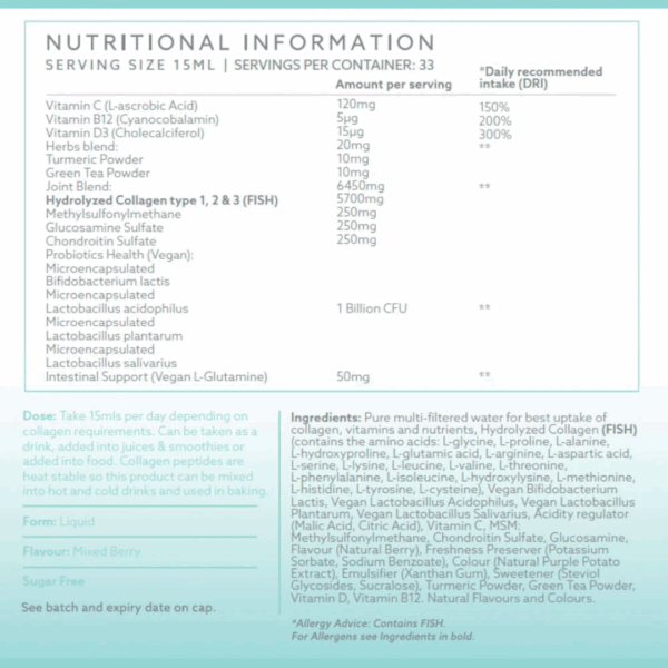 Zenii Triple Collagen Joint Rescue supplement ingredients list highlighted