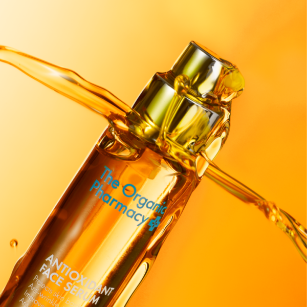 Extreme close-up of The Organic Pharmacy Antioxidant Duo 2x35ml showing serum texture