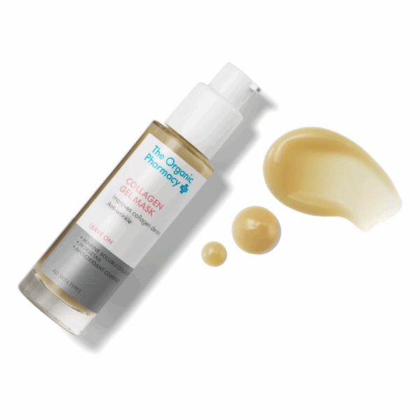 The Organic Pharmacy Collagen Gel Mask 50ml – rejuvenating gel formula shown with texture, designed to plump, firm, and hydrate the skin