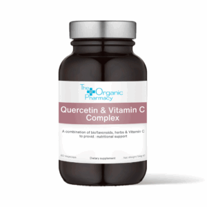 The Organic Pharmacy Quercetin and Vitamin C Complex 120g – antioxidant support and immune-boosting supplement in jar