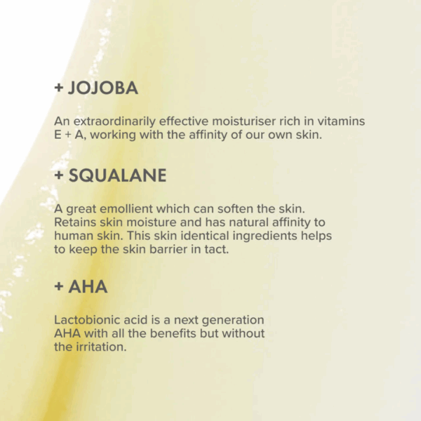 Key ingredients of The Organic Pharmacy Enzyme Peel Mask 60ml packaging highlighting exfoliating enzymes and antioxidants for gentle skin renewal