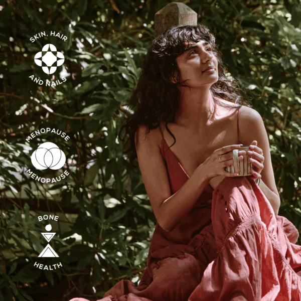 Young woman enjoying Ancient And Brave True Collagen Sachets x30 as part of her daily wellness routine, smiling with radiant skin