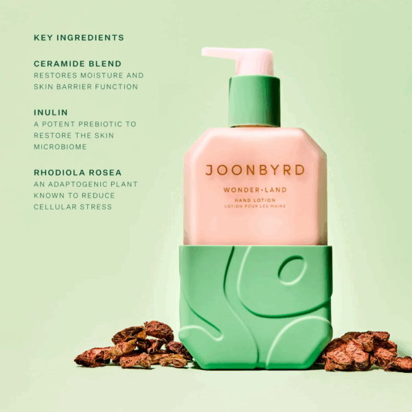Key ingredients of Joonbyrd Wonder Land Hand Lotion highlighting nourishing and moisturizing properties