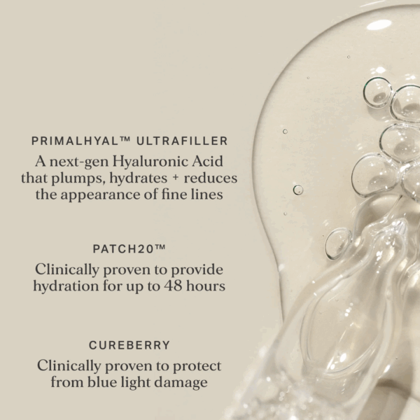 Alpha H Hyaluronic 8 Super Serum 25ml highlighting key ingredients for hydration and plumping.