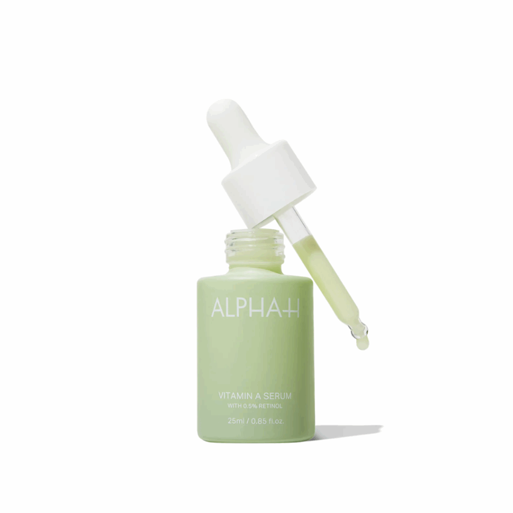 Alpha H Vitamin A Serum with 0.5% Retinol 25ml clear bottle with dropper, designed to reduce fine lines and improve skin texture.