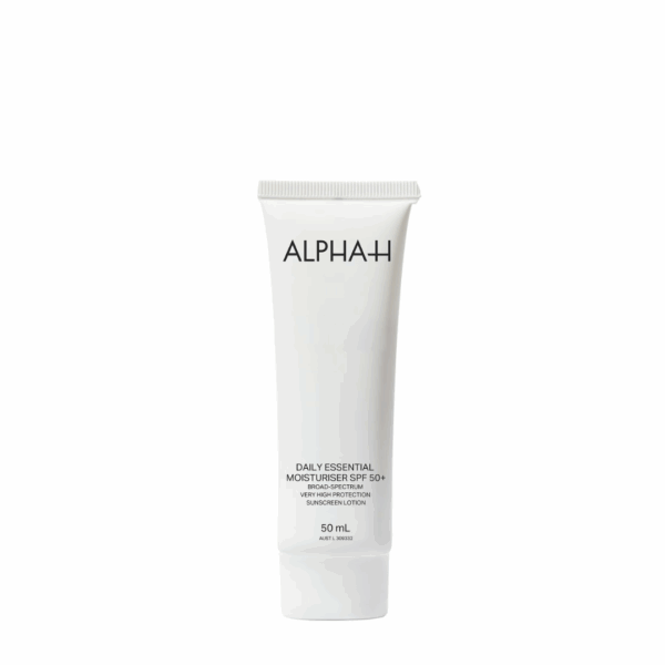 Alpha H Daily Essential Moisturiser SPF 50 tube, designed to provide daily hydration and broad-spectrum sun protection.