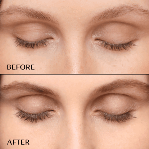Before and after results of M2 Beauté Lashes Eyelash Activating Serum 4ml showing visibly longer, fuller and stronger eyelashes after consistent use.