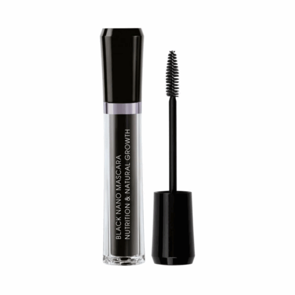 M2 Beauté Black Nano Mascara 10ml applicator brush showing ultra-fine bristles for precise lash definition, lengthening, and volumising.