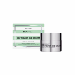 BIOEFFECT EGF Power Eye Cream 15ml jar with silver lid, designed to reduce fine lines, wrinkles, and puffiness while hydrating the delicate eye area.