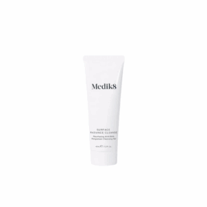 Medik8 Surface Radiance Cleanse 40ml travel size exfoliating cleanser in white tube with orange label.