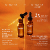 Side-by-side comparison of C Tetra and C Tetra Luxe skincare serums, highlighting differences in packaging, formulation, and texture.