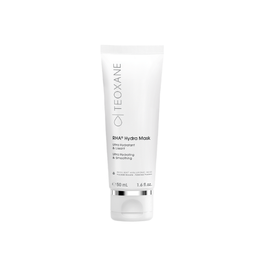 Teoxane RHA Hydra Mask 50ml shown in a sleek white tube with silver detailing.