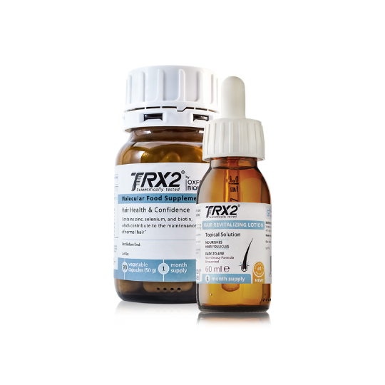 TRX2 Molecular Food Supplement 50g container designed to support hair pigmentation and cellular health.
