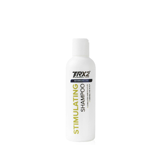 TRX2 Advanced Care Stimulating Shampoo bottle designed to support healthier-looking hair and scalp.
