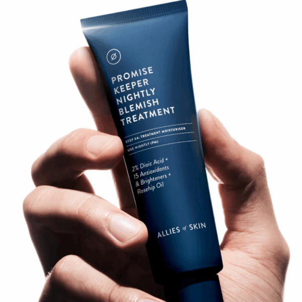 Hand holding Allies of Skin Promise Keeper Nightly Blemish Treatment 48ml