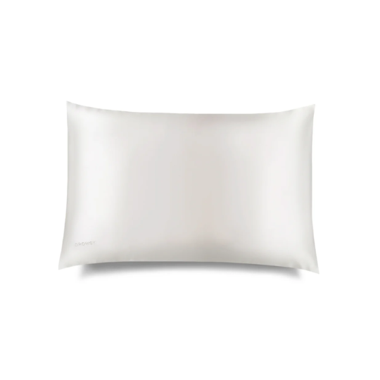 Drowsy Silk Pillowcase Akoya Pearl in white 22 momme mulberry silk with envelope closure.