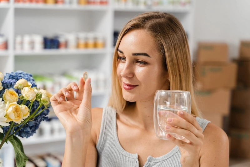 woman taking supplements for radiant skin
