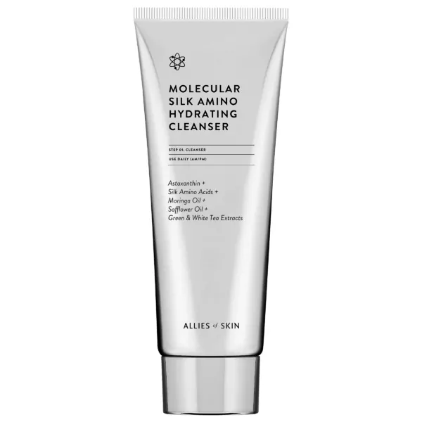Allies of Skin Molecular Silk Amino Hydrating Cleanser 100ml in sleek white tube with minimalist label for gentle daily cleansing and hydration
