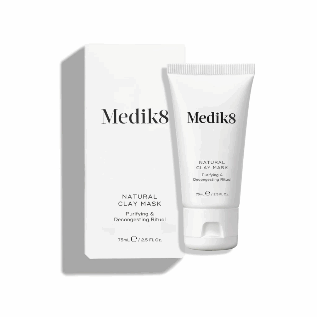 Medik8 Natural Clay Mask 75ml detoxifying face mask in grey tube packaging for oily and blemish-prone skin