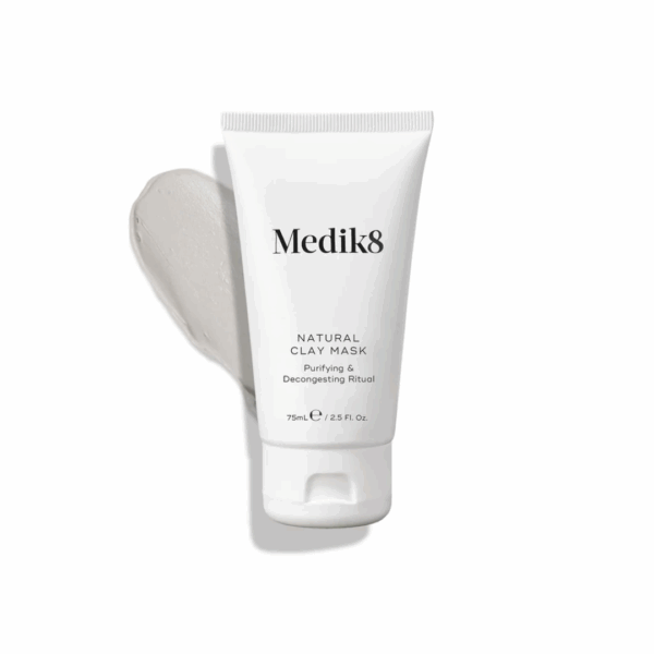 Medik8 Natural Clay Mask 75ml tube with visible creamy clay texture squeezed beside