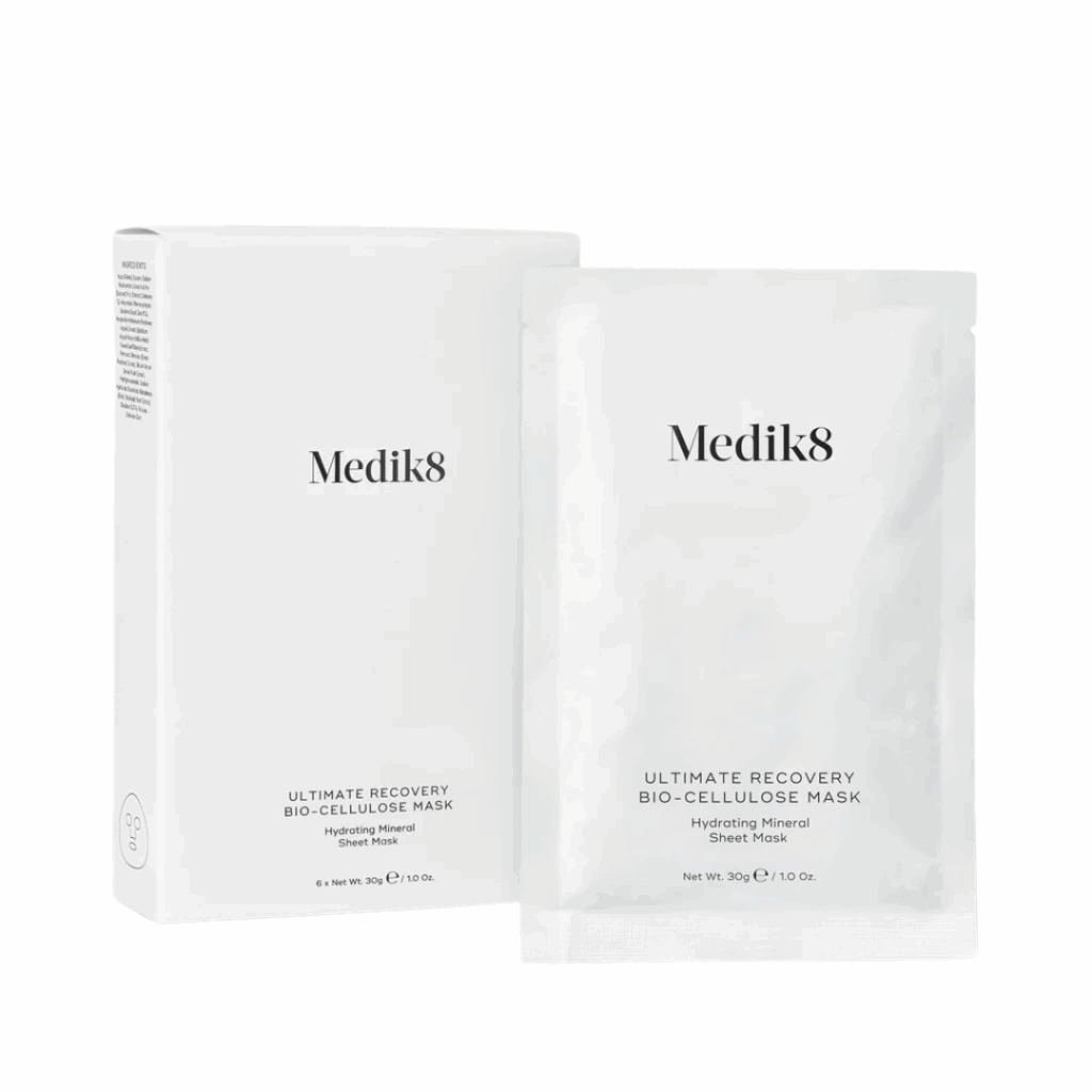 Medik8 Ultimate Recovery Bio Cellulose Mask 30g in sleek packaging for post-treatment skin recovery