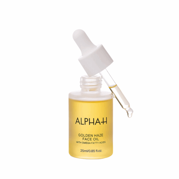 Alpha-H Golden Haze Face Oil 25ml – nourishing face oil in sleek glass bottle with dropper.