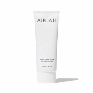 Alpha H Micro Cleanse Super Scrub 100ml tube designed to exfoliate and deeply cleanse skin, removing impurities and dead skin cells.
