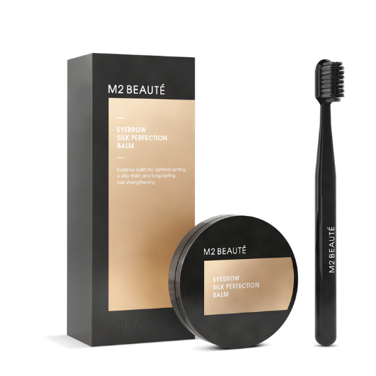 M2 Beaute Eyebrow Silk Perfection Balm 5ml tube designed to nourish, smooth, and shape eyebrows for a polished look.