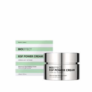 Jar of Bioeffect EGF Power Cream 50ml, a hydrating anti-ageing face cream in a sleek white container with minimalistic design.