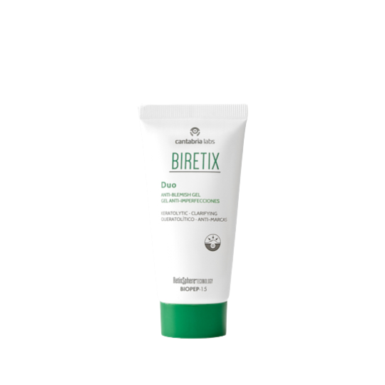 BiRetix Duo Anti-Blemish Gel 30ml tube with green and white packaging designed to treat blemishes and improve skin clarity.