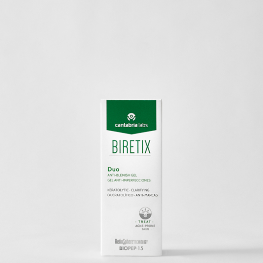 BiRetix Duo Anti-Blemish Gel 30ml with green and white packaging.