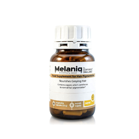 Melaniq Hair Pigmentation Supplement capsules for supporting natural hair colour and pigmentation balance.