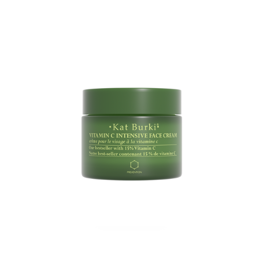 Kat Burki Vitamin C Intensive Face Cream jar with brightening antioxidant formula for daily skin radiance.
